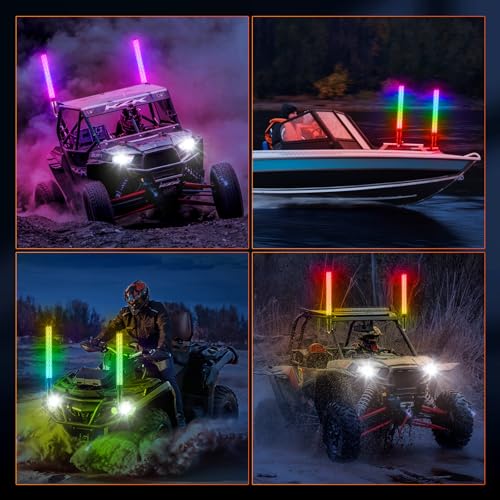 Image of Ehaho 1PC 1FT Fat Whip Light for UTV ATV with Spring Base, Led Fatty Whip Light W /Rocker Switch & 6 Flags, Brighter Spiral Chasing Lighted Antenna Whip with APP & Remote Control for RZR SXS Can-Am