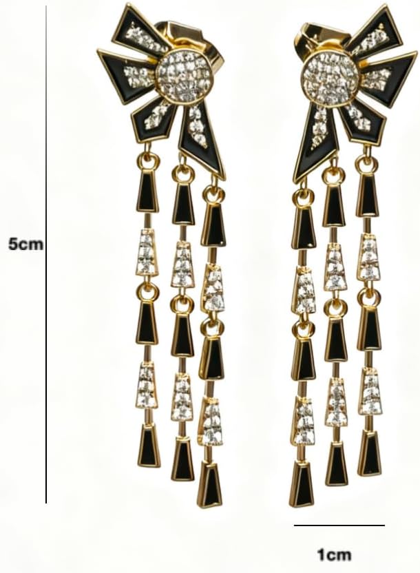 2026Art Deco Dangle Earrings for Women - Gold Tone Black Enamel Cubic Zirconia Drop Earrings, Vintage 1920s Statement Jewelry for Party/Wedding - Image 3