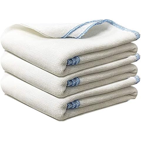 Towelogy® Pack Of 3 White Cotton Dish Cloths Extra Large HEAVY DUTY Biodegradable Commercial Grade Dishcloths Kitchen Cleaning Tea Towels Washcloths 38x45cm (White/Blue Coded, Pack Of 3) Cover