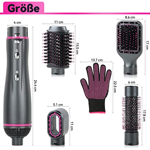 Foto von [5 in 1]WeChip Haartrockner Warmluftbürste, [Abnehmbar] Föhnbürste zum Trocknen, Volumisieren, Glätten, Locken, [Negative Ion] Heißluftbürste ​reduziert Frizz antistatisch,für alle Haartypen geeignet