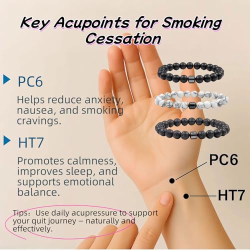 Smoking Cessation Bracelet for Women Men Anti Smoking Bracelet Quit Smoking Bracelet Magtherapy Lymphatic Drainage Lymph Nodes Acupressure Protection Bracelets Anxiety Stress Relief Gifts3