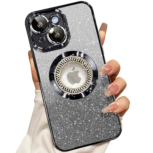 Image of Misscase for iPhone 14 Magnetic Glitter Case Compatible with MagSafe,Full Protection Slim Shockproof Anti-Scratch Case with Camera Lens Protector Logo View Dust-Proof Net for Women Black