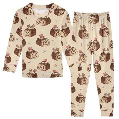 Pajama Sets Long Sleeve Sweet Roll Cake Pattern Soft Comfy Sleepwear 2 Piece PJS 3-8T