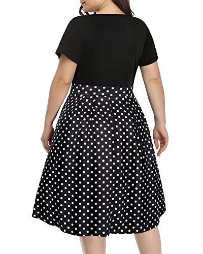 Pinup Fashion Plus Size Work Dress-Church Business Casual Short Sleeve A-Line Dress with Pockets4