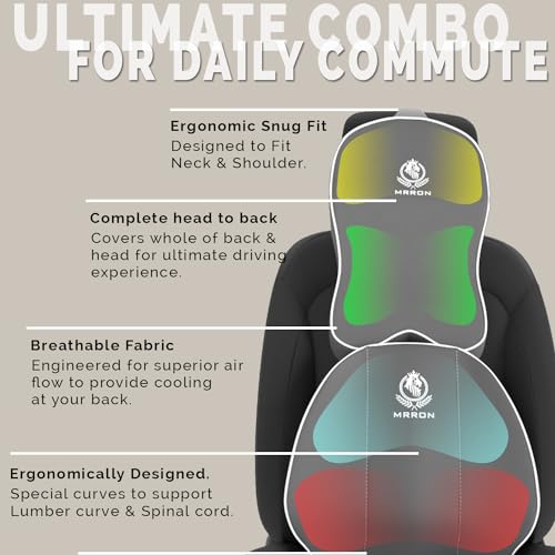 Image of MRRON Series Memory Foam Neck Rest & Extra Lumbar, Relief Pillow, 100% Soft Memory Foam Pillow, Adjustable Strap, Cervical Support for Car Seat. (Grey, Spine Support)