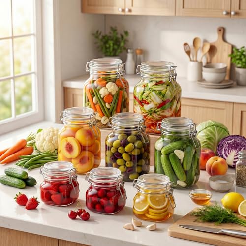 Image of 17 oz Square Glass Jars with Airtight Lids, 6 Pack Mason Jar with Clamp Lid | Air Tight Glass Food Storage Containers with Lids Keep Food Dry & Fresh, Best Canister for Flour, Sugar, Cereal, Rice, Coffee