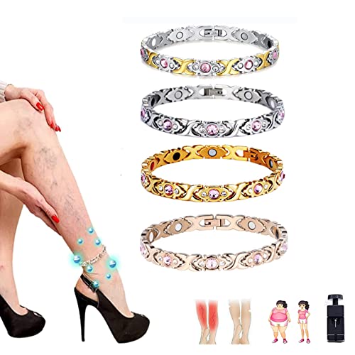 4Pcs Germanium Veinstherapy Anklet, Germanium VaricoseVein TherapyAnklet, Germanium Lymph Detox Bracelet, 4000ions Women's Slimfit MagneticBracelet Cover