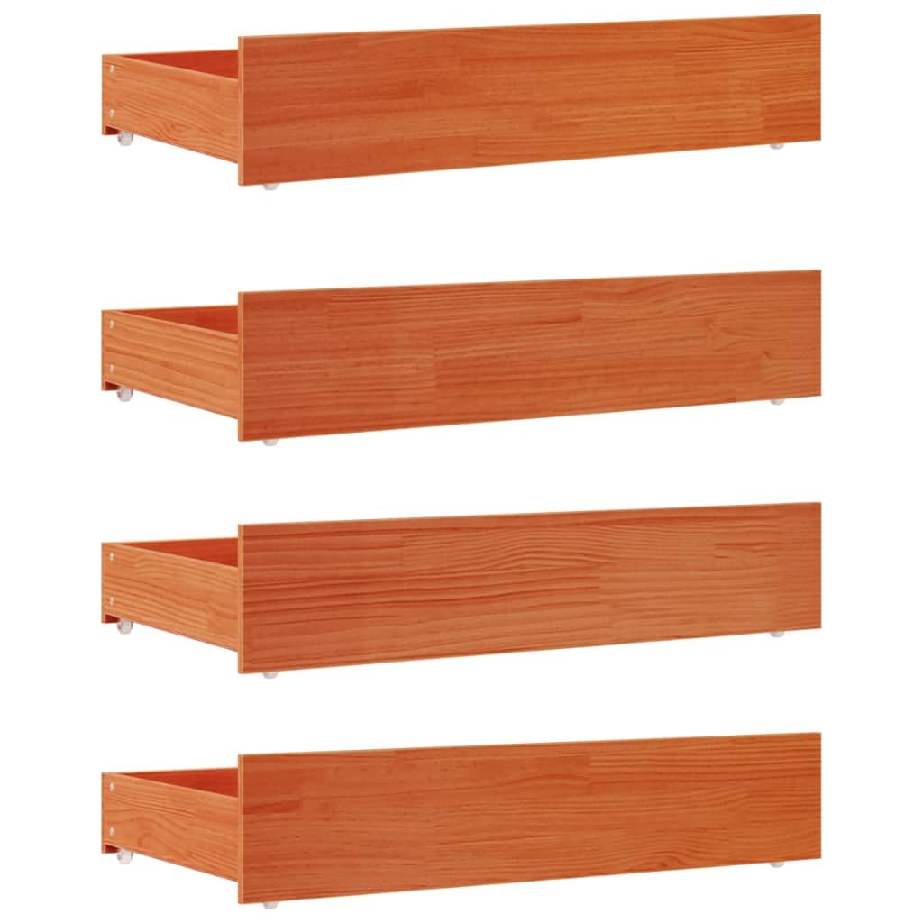 vidaXL Cajones de Cama 4 uds Madera Maciza de Pino marrón Cera, cajón de Almacenamiento, cajón de Cama de Madera Maciza, gaveta de Cama