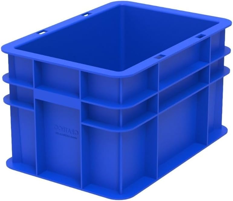 Closed Plastic Storage Crate Box | Solid Wall Design | 300 x 200 x 200 (LWH) mm | Stackable Multipurpose Container (Blue Color)