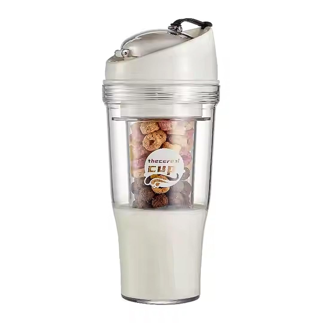 Cereal Cup – Portable Cereal and Milk Cup, BPA-Free, Dishwasher Safe, Two-Compartment Container Design for On-the-Go Breakfast XL,Perfect for Kids & Adults (White)