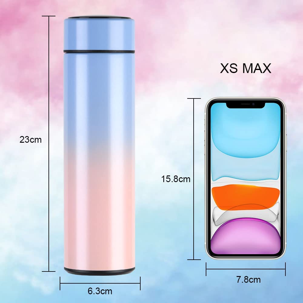 Flintronic Bottiglia Acqua, Borraccia Termica 500ML Coppa da Viaggio, Tazza Intelligente LED Temperatura Display Touch, Boccetta per Vuoto in Acciaio Inossidabile per Mantenere Caldo/Freddo