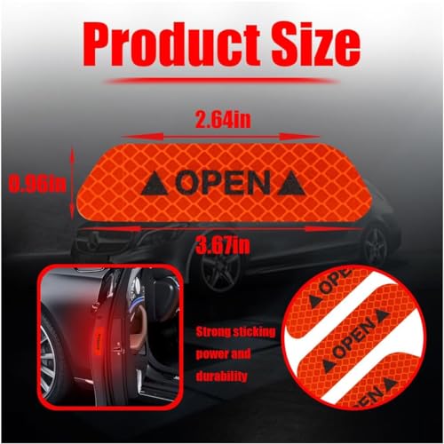 Image of Car Door Open Reflective Stickers for Cars & Bikes, Side Marker Bumper Fender Night Visibility Safety Warning Reflector Strips Waterproof Self Adhesive Universal Fit (Pack of 4, Red)
