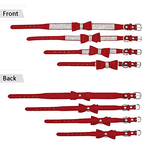 Beirui Rhinestone Bling Leather Dog & Cat Collar - Flocking Sparkly Crystal Diamonds Studded - Cute Double Bowknot For Pet Show & Daily Walking,Red,Small Neck For 10-12.5" #TOP4