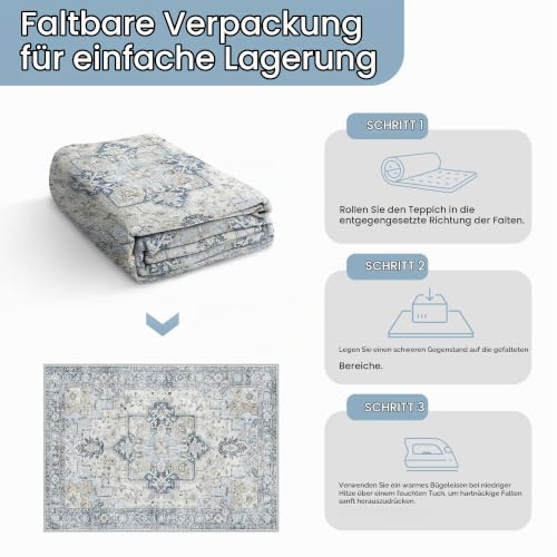 GENIMO Vintage Blau Teppich Läufer Flur 80x200cm Teppichläufer Waschbar – Ansicht 5