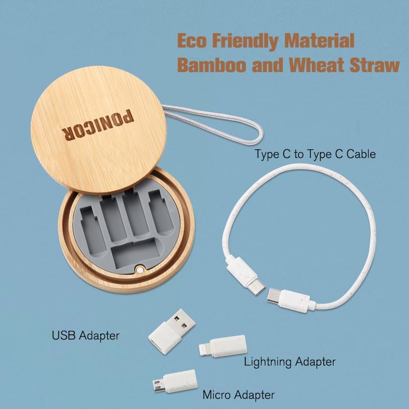 Miniatura 2 de Kit de adaptador multiUSB, caja de almacenamiento de bambú con kit de cable de carga rápida, convertidor USB C a tipo Cdispositivo iOSMicro