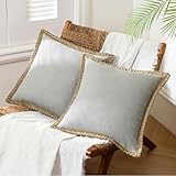 Phantoscope Pack of 2 Farmhouse Decorative Throw Decorative Pillow Cover Burlap Linen Trimmed Tailored Edges, Flax Gray, 18 x 18 inches, 45 x 45 cm