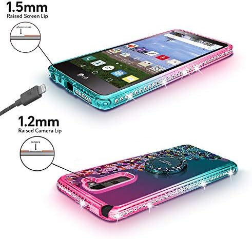 Silverback Compatible for LG Stylo 2 V/Stylo 2/ Stylo 2 Plus/Stylus 2 Case, Moving Liquid Holographic Sparkle Glitter Case with Kickstand, Bling Diamond Ring Slim Protective LG LS 775 -Green