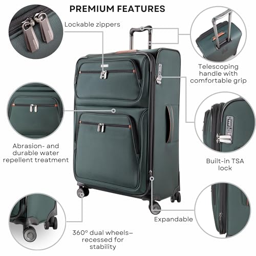 Image of Ricardo Beverly Hills Montecito 3.0 Softside Luggage Collection Expandable Suitcases with Wheels and TSA Lock, 25 inch Medium Check-in (Hunter Green, 25-inch Medium Check-in)