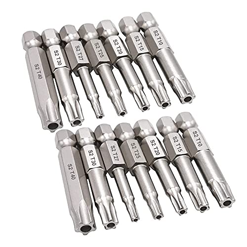 Eyech 5 Point Torx Star Screwdriver Bits Set Magnetic Tamper Proof Torx Head Screw Driver Bit Set T10-T40, 2 Inch Length (2 Set of 7Pcs)