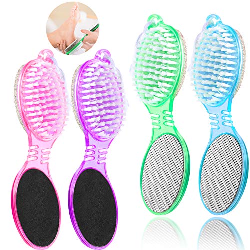 4 Pieces 4 in 1 Pumice Stone Brush Foot File Callus Remover Foot Care Paddle Kit Tool with Pumice Stone Emery Board and Metal File Manicure Nail Brush for Massage Spa Sauna and More
