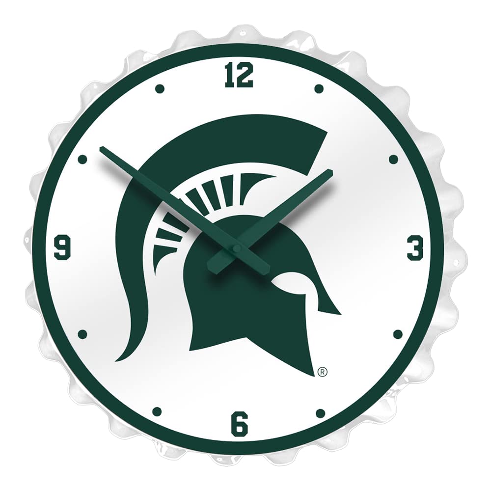 The Fan-Brand NCAA Michigan State Spartans - Bottle Cap Wall Clock - Sports Team Bar Sign Décor - Home, Dorm, Garage, Office, Fan Cave
