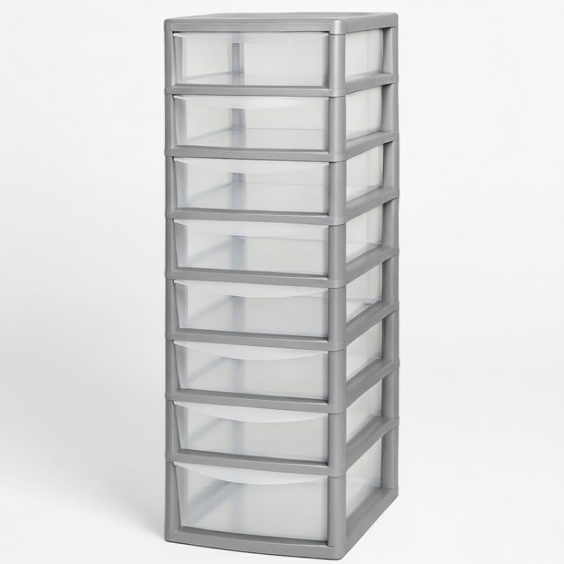 Khanary Plastic Storage Drawer A4 Medium Storage Box Multipurpose Office Desktop Tabletop Counter School Bedroom Garage Kids Room Clear Black & Silver (Silver Clear, A4 8 Tier Small Silver Clear)