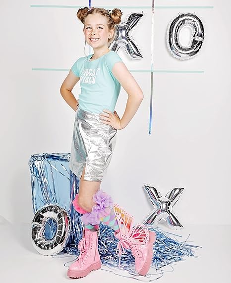 SAMVARDHAN Mermaid Knee-High Socks with Ruffle Tulle, Colorful Glitter Print for Girls, Kids & Teens,School Girl Super Comfortable - Age of 3 to 12 Years 3