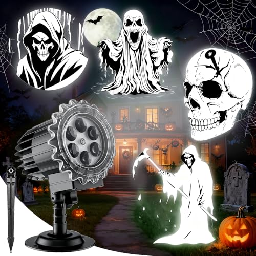Halloween Deko Outdoor Projektor 3D Dynamische Halloween Projektor LED Projektionslampe Außen 180-Verstellung Wasserdichte Beamer Deko für Wand Fenster Garten Hof Party