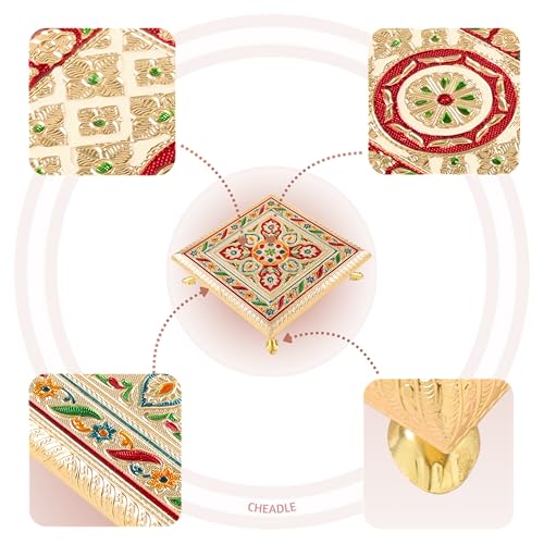 Image of CHEADLE Handcrafted Wooden Pooja Chowki, Multicolor, 12x12 inch