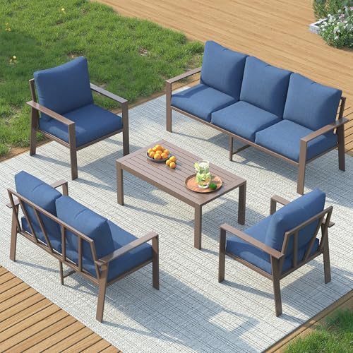 Image of UDPATIO Aluminum Outdoor Patio Furniture Set 7-Seat Metal Patio Conversation Sets with Coffee Table and Water-Resistant Cushions, Modern Patio Sectional Sofa for Porch, Deck, Backyard, Poolside