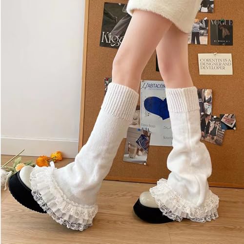 Sexybody Women' s Lace Leg Warmers Y2K Kawaii Lolita Leg Warmer Knit White Black Flared Leg Socks Cute for Grils4