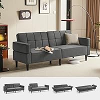 LINSY HOME Sofa mit Schlaffunktion, Klappsofa Sofa 3 Sitzer, Schlafsofa mit Verstellbarer Rückenlehne Armlehnen, 3 Sitzer Sofa mit Bettfunktion aus Samtstoff (Grau)