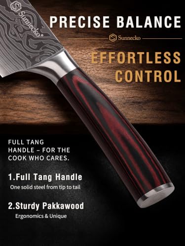 Image of Sunnecko Nakiri Knife - 7 inch Kitchen Knife for Meat Cleaver and Vegetable Chopping, 12 Edge Razor Sharp High Carbon Stainless Steel Asian Chef Knife with Sheath, Kitchen Gift for Home Cooks Men