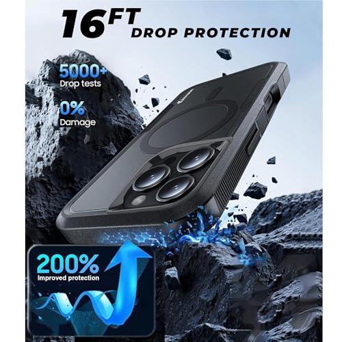 Image of KARWAN Tough Shockproof Back Case Cover Compatible with iPhone 16 Pro,Dual Layer Armor Protection with Matt Finish, Heavy Duty Rugged Cover with Magnetic MagEase Wireless Charging (Black)