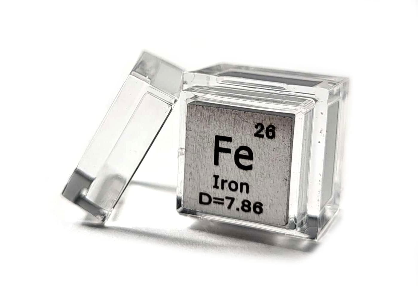 0.39" 10mm Iron Ferrum Metal Cube Fe up to 99.9% Pure Periodic Table Element Engraved Density Collection Science Education Display Block Cube + Acrylic Case Box - 1PC — image 1