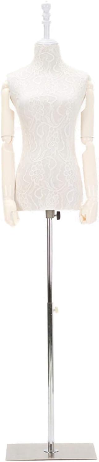 59-76in Height Adjustable Adult Model for Clothing Display ,Female Dress Form Mannequins Stand with Wood Arms and Lace Fabric(Black,Medium)