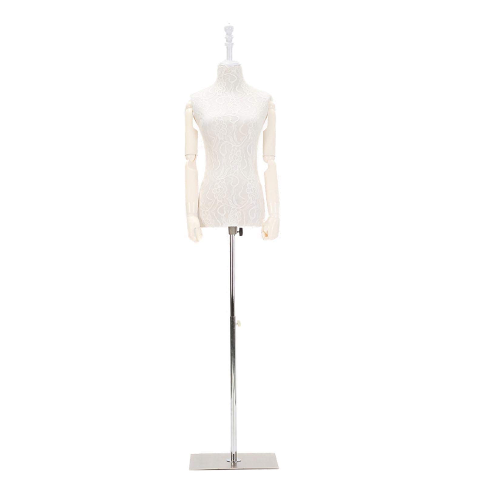 Kobieca sukienka w formie manekinów Stojak z drewnianymi ramionami i koronkową tkaniną, model dla dorosłych z regulacją wysokości do ekspozycji odzieży(White,Medium)