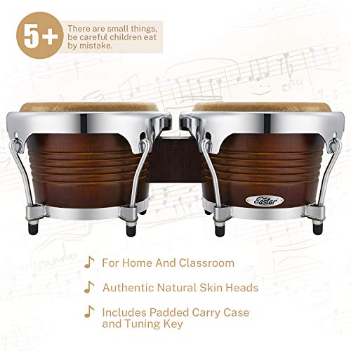 Image of Eastar EBO-21 Bongo Drum Set 7'' and 8'' Buffalo Leather African Drum Wood Percussion Instrument with Bag and Tuning Wrench