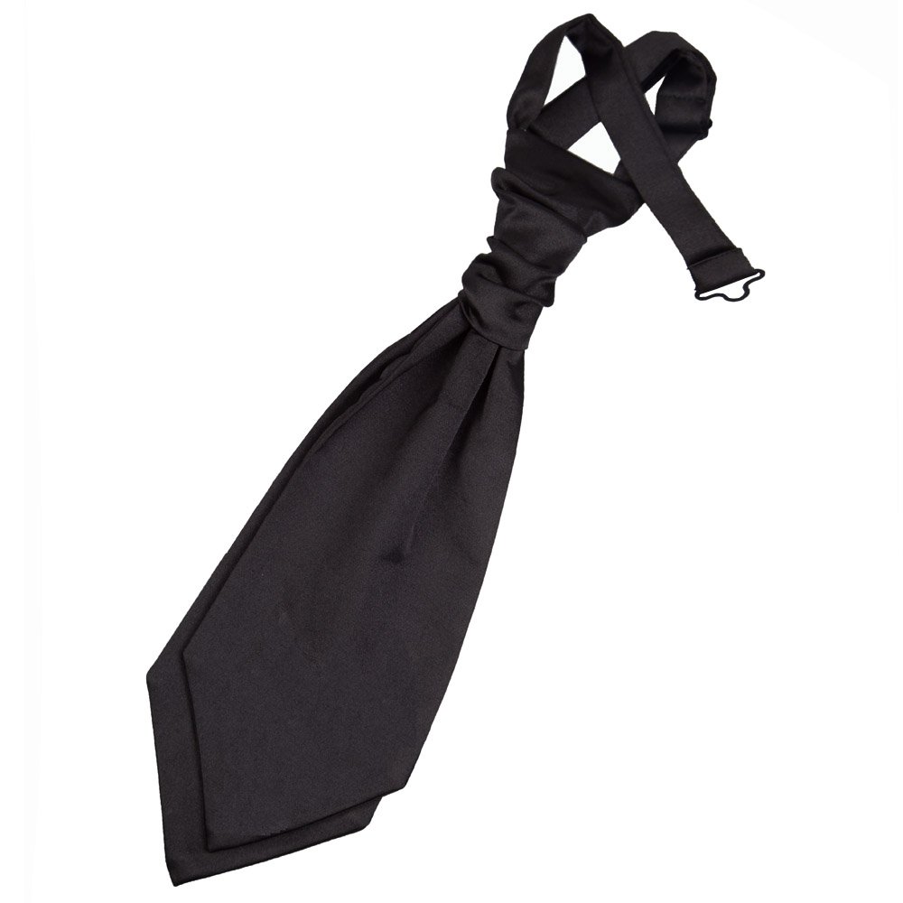 DQT Boys Plain Satin Pre-Tied Scrunchie Cravat - Wedding Pageboy Formal - Black