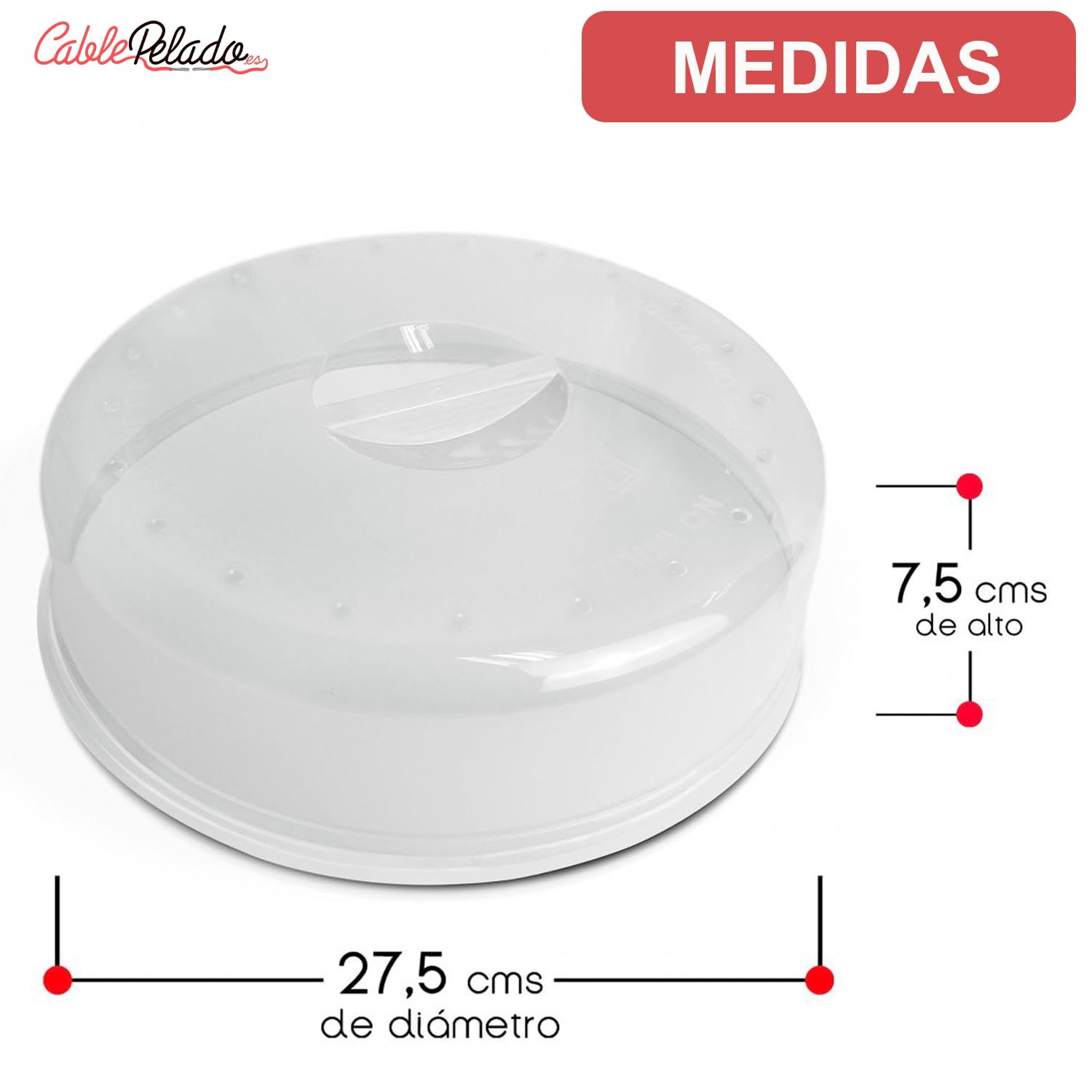 CABLEPELADO Tapa para Microondas con Salida de Vapor, Tapadera microondas Libre BPA, Tapadera Calentar Comida, Tapa Protectora para Microondas, Libre de BPA, 27,5 cm diámetro x 7.5 cm Altura