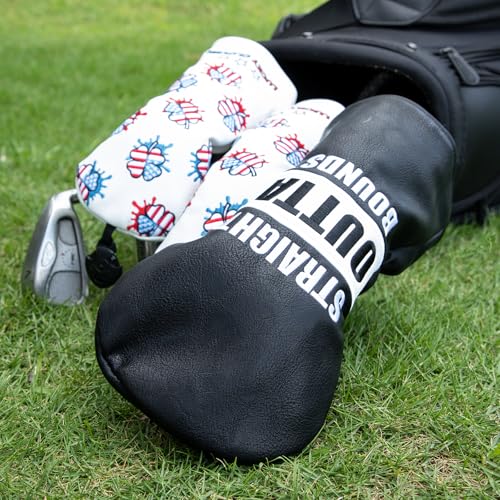 Golf Club Head Covers for Driver Cover, Elegant Embroidery Fairway Wood Cover Hybrid Headcover, Premium Leather Golf Headcovers Set Straight Outta Bounds (for Driver(1pcs))
