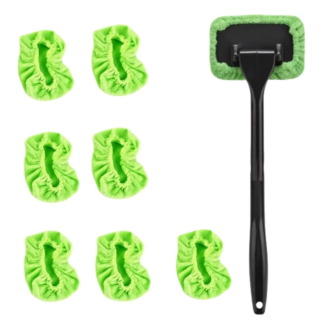 6PCS Windshield Cleaning Tool Car Window Cleaner with 5 Reusable and Washable Microfiber Pads and Extendable Handle Auto Inside Glass Wiper Kit Green (Light Green)