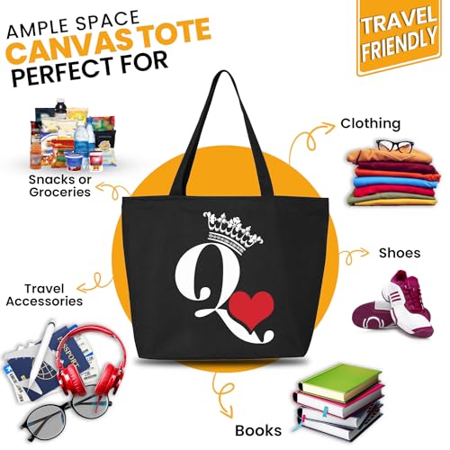 shop4ever Queen of Hearts Heavy Canvas Tote with Zipper Reusable Shopping Bag Gift for Her3