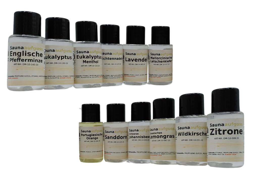 Dufte Momente 12 x 20ml Saunaaufguss Konzentrat "Klassiker" mit naturreinen und natürlichen ätherischen Ölen - das exklusive Set zum Probieren und Verschenken
