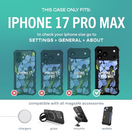 Image of Smartish iPhone 17 Pro Max MagSafe Case - Gripzilla Protective Magnetic Case for Men [Rugged + Tough] Military Grade Heavy Duty Grip Armor - Drop Tested for Apple iPhone 17 Pro Max - Blue Blossoms