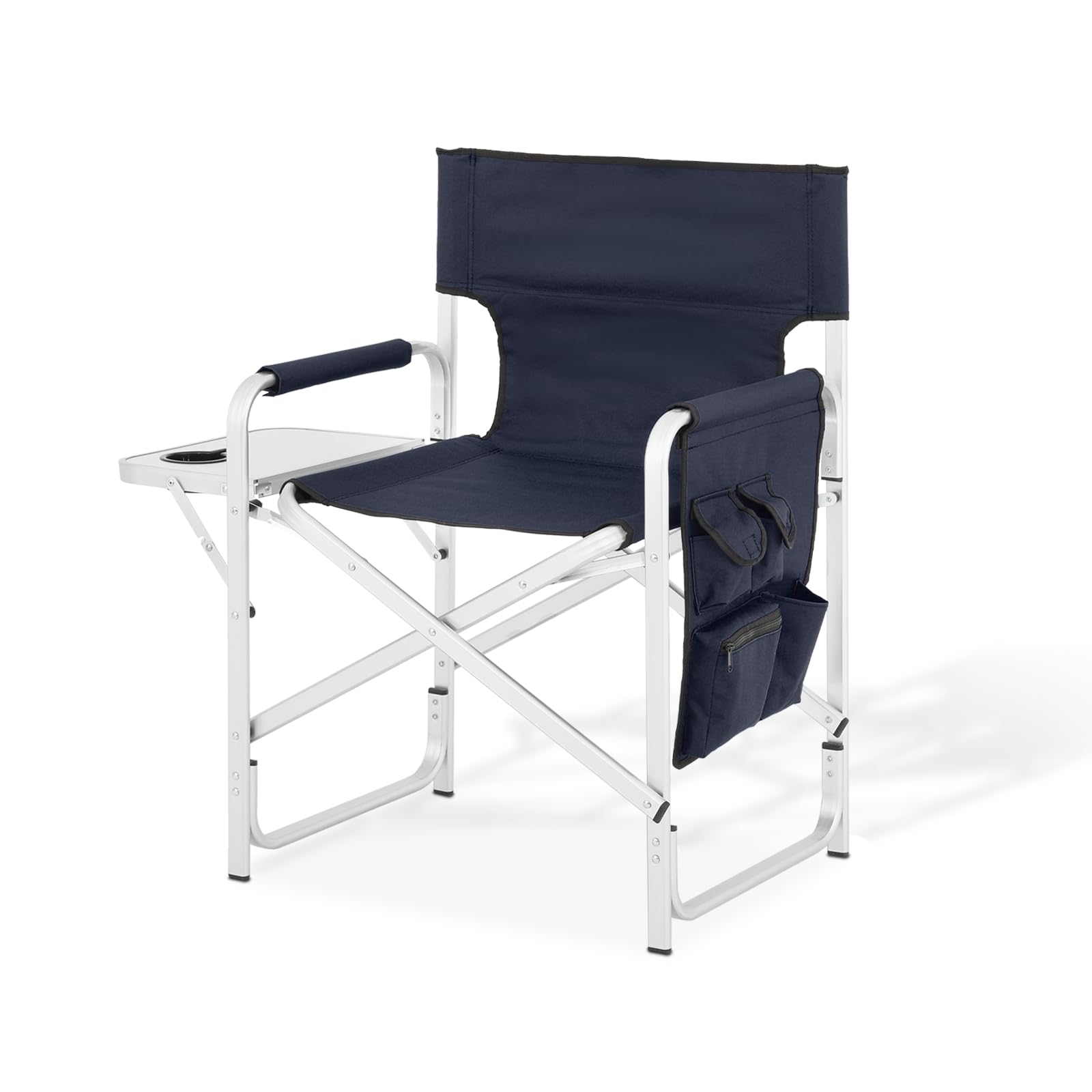 Magshion Makeup Chair for Makeup Artist, Heavy Duty Outdoor Directors Chair, Folding Camping Picnic Chair Lawn Chair for Adults with Side Table Cup Holder for Fishing, Hiking, Beach, Navy Blue