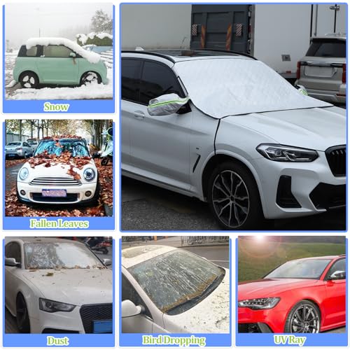 Image of Windshield Snow Cover Compatible with BMW X3 2004-2024, Car Snow Cover, Front Windshield Sunshade, Exterior Windscreen Sun Shade, UV-Rays Sun Ice Snow Frost Protector, 4-Layer Windshield Cover