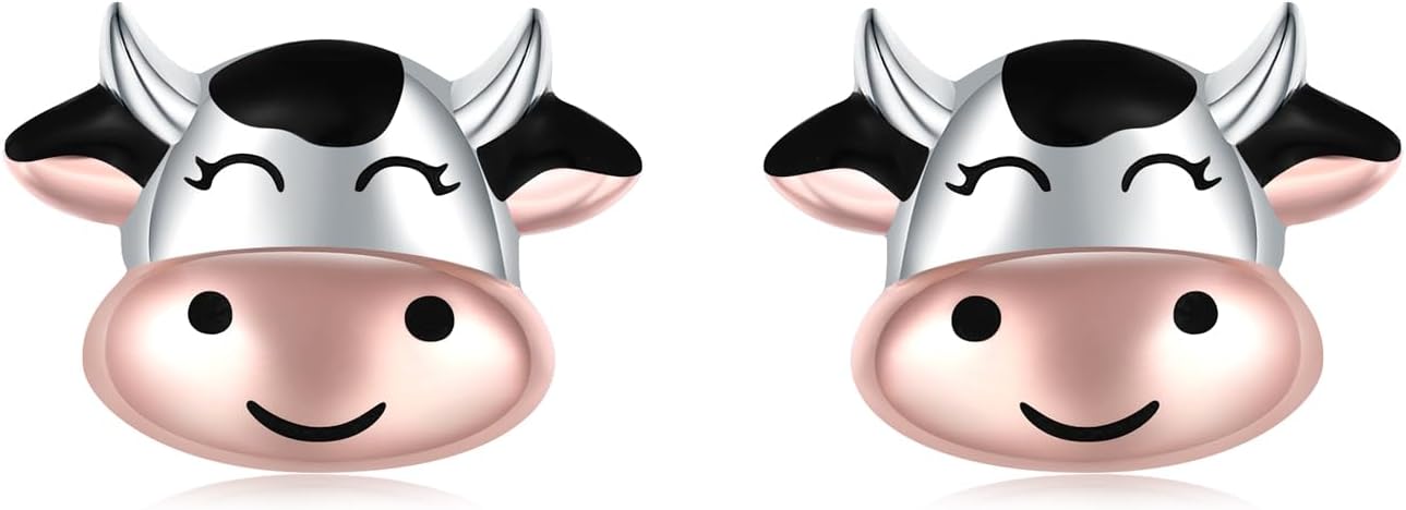 Cute Cow Earrings for Women - Cute Silver Milk Cow Head Stud Earring Dairy Cattle Animal Jewelry Cow Gifts for Mother