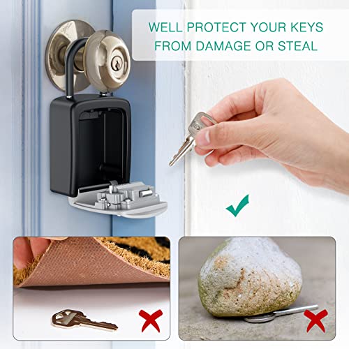 ORIA Key Box Outdoor, Secure Key Storage, Key Safe with Combination, Weatherproof Key Storage Padlock Box with Removable Hook - Image 2