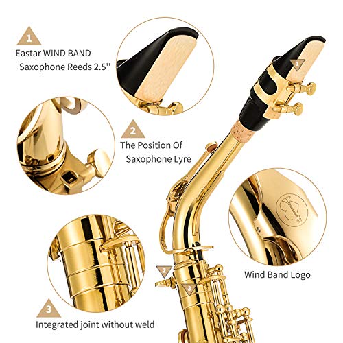 Eastar Professional Alto Saxophone E Flat Alto Saxophone Eb Saxophone Gold With Cleaning Cloth, Carrying Case, Mouthpiece, Neck Strap, Reeds And Stand, Alto Saxophone Full Kit, As-Ⅲ #TOP3